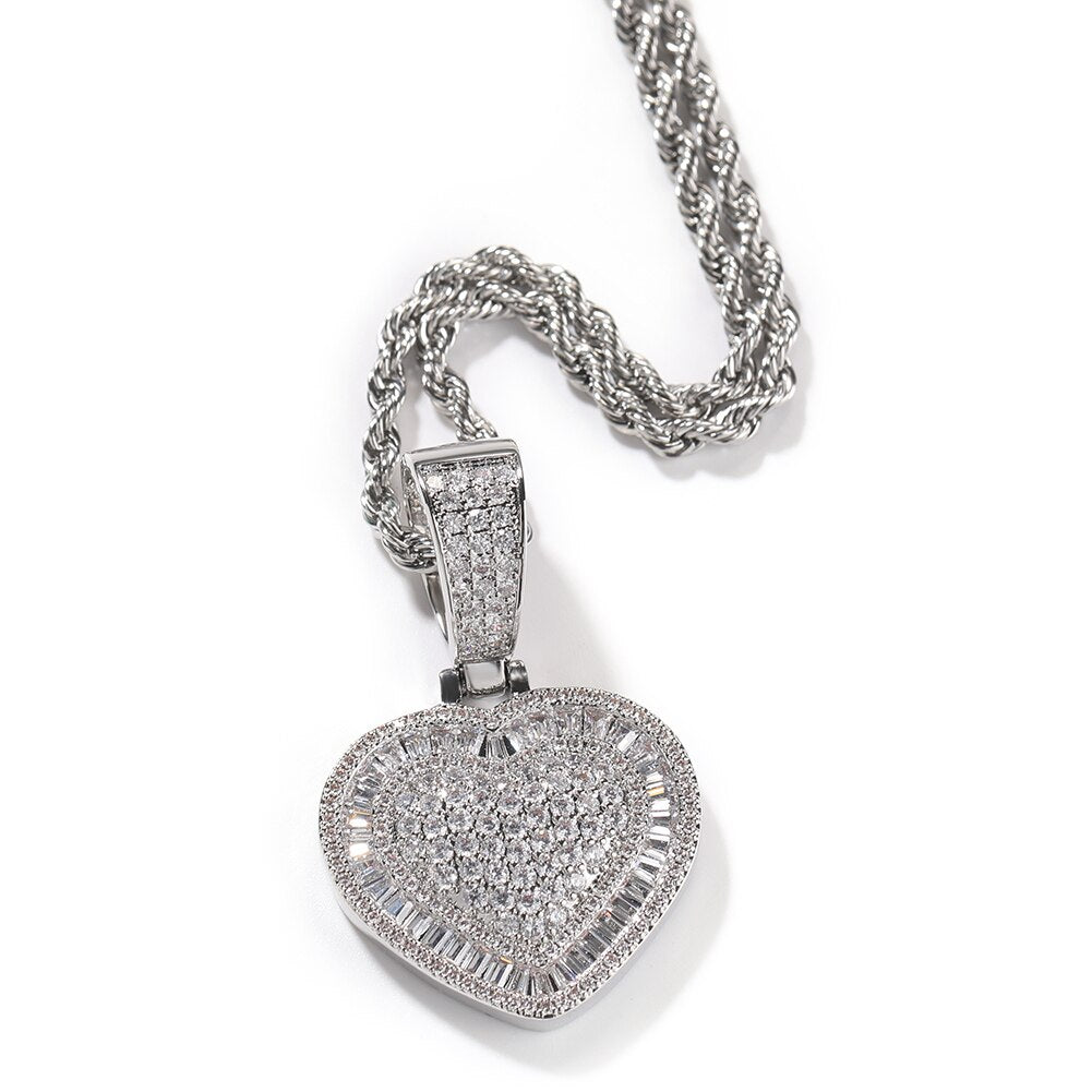 Iced Heart Baguette Pendant