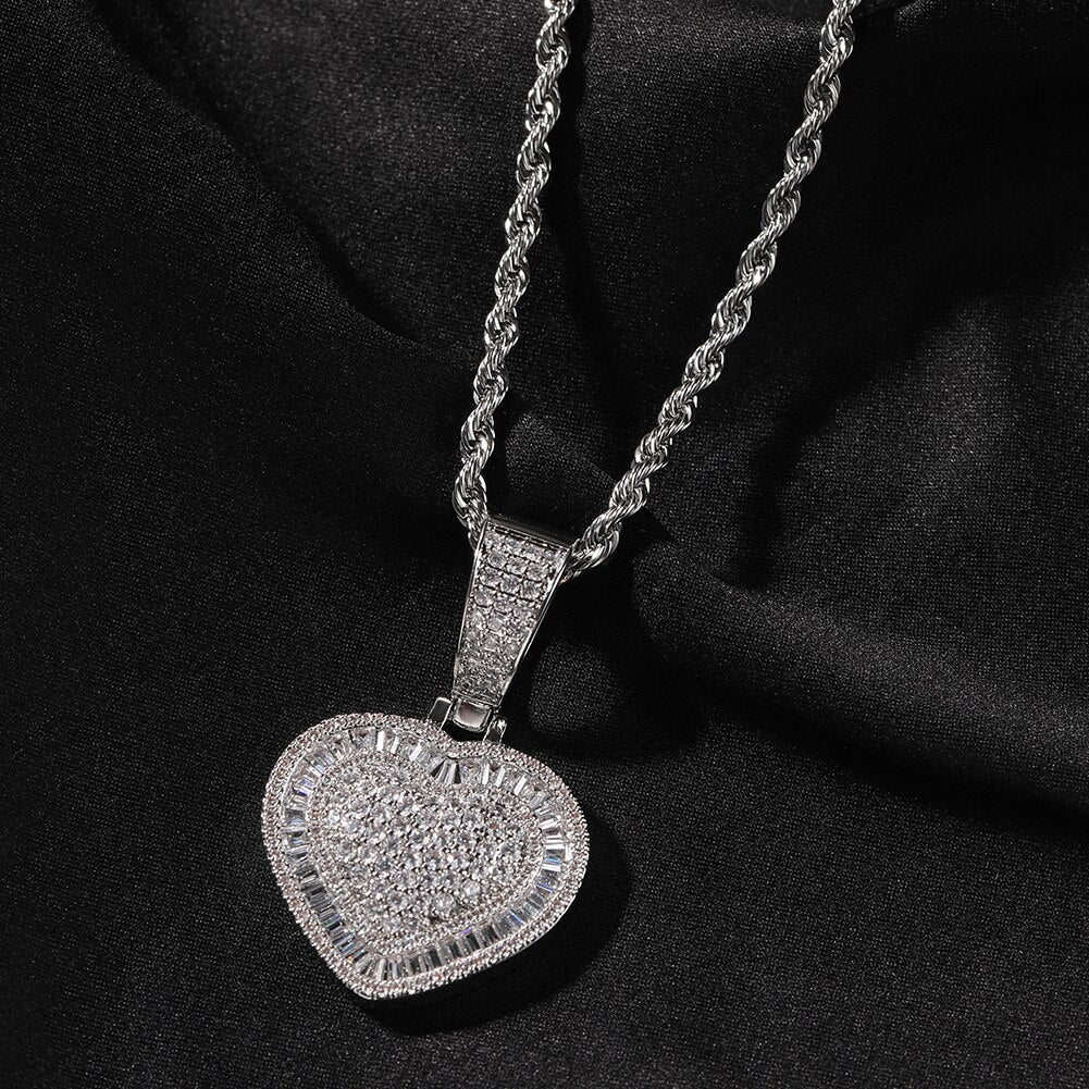 Iced Heart Baguette Pendant