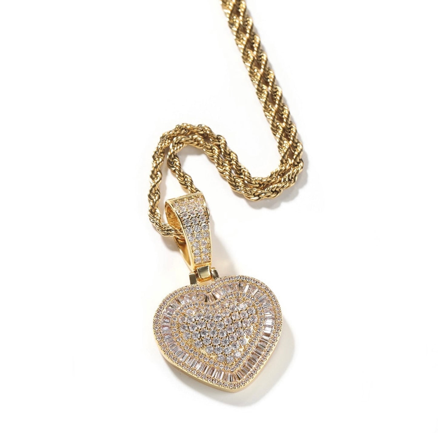 Iced Heart Baguette Pendant