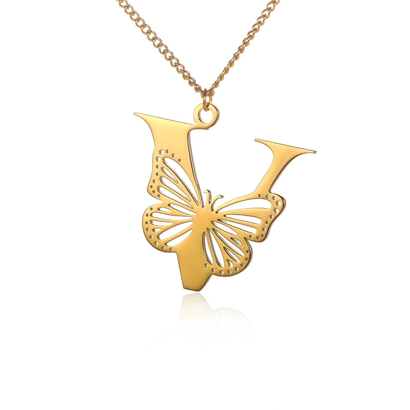 Butterfly Initial Letter Necklace