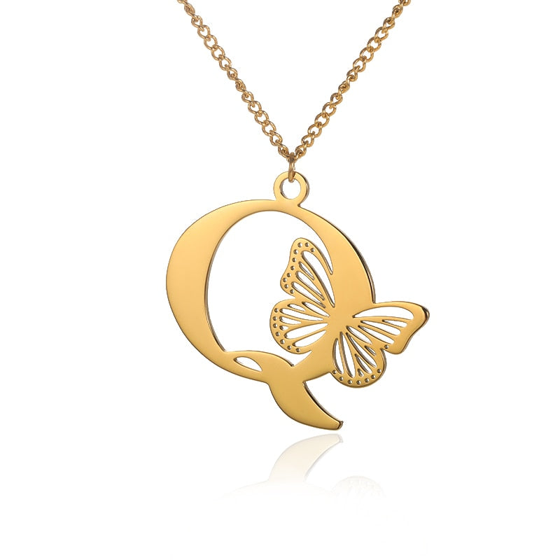 Butterfly Initial Letter Necklace