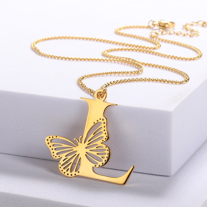 Butterfly hot sale initial necklace