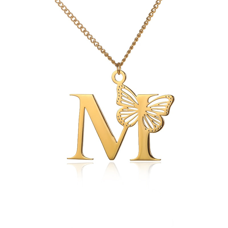 Butterfly Initial Letter Necklace