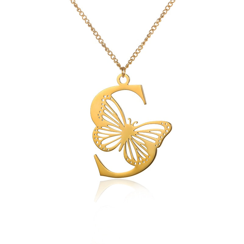 Butterfly Initial Letter Necklace