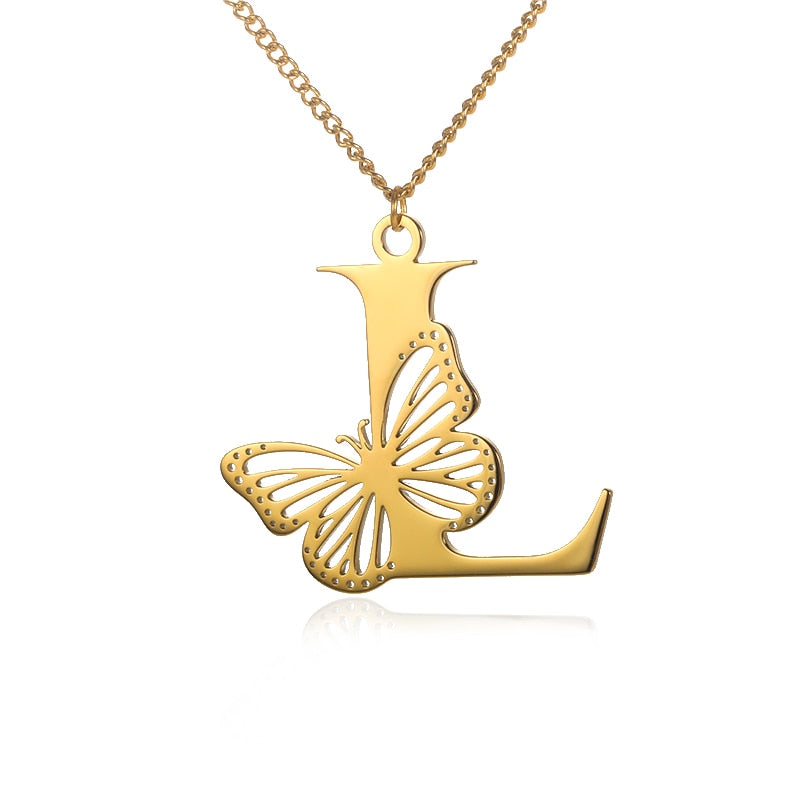 Butterfly Initial Letter Necklace