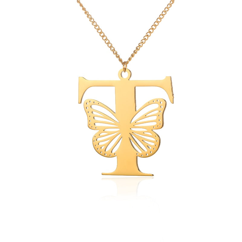 Butterfly Initial Letter Necklace