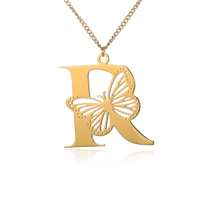 Butterfly Initial Letter Necklace