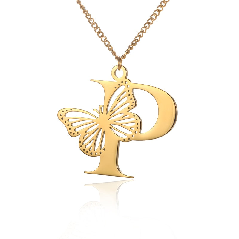 Butterfly Initial Letter Necklace