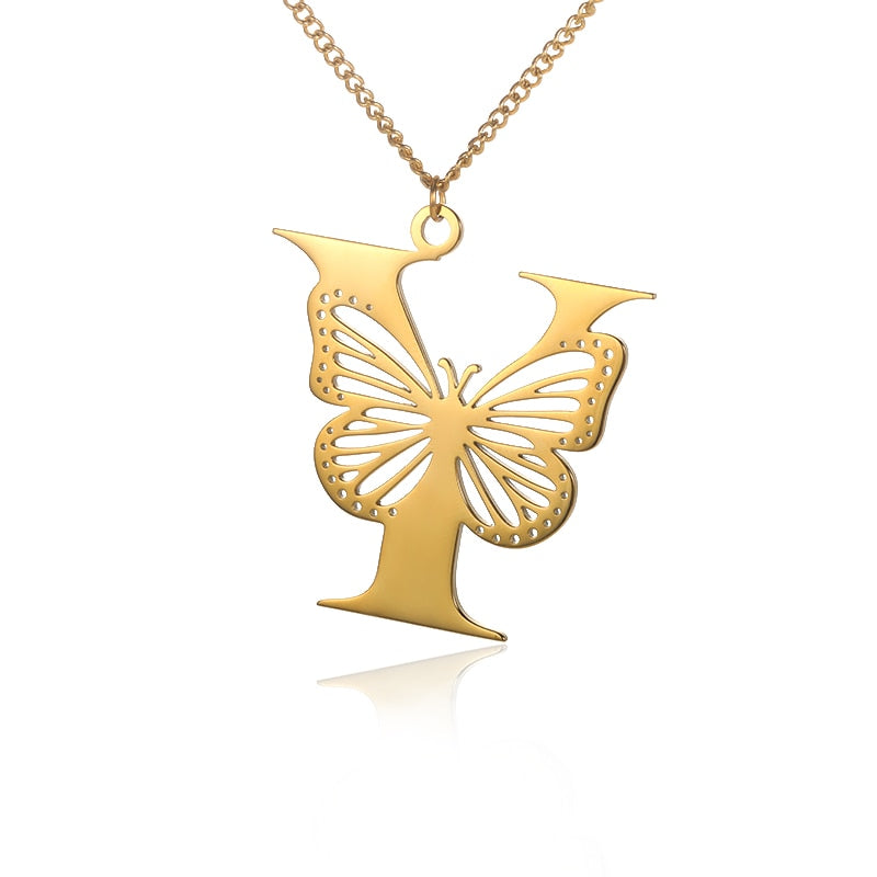 Butterfly Initial Letter Necklace