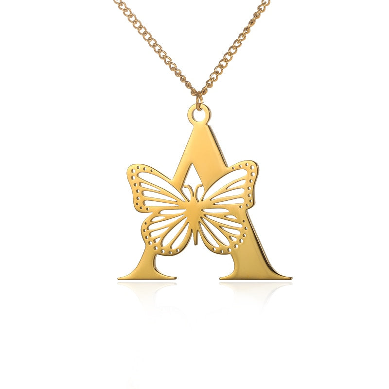 Butterfly Initial Letter Necklace