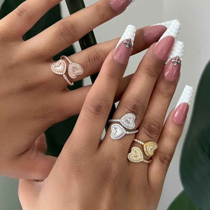 Iced Out Heart Charm Ring