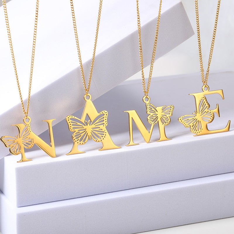 Butterfly Initial Letter Necklace