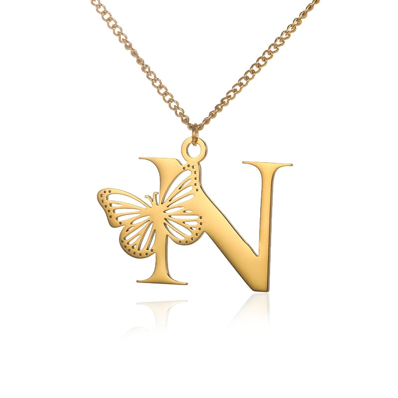 Butterfly Initial Letter Necklace