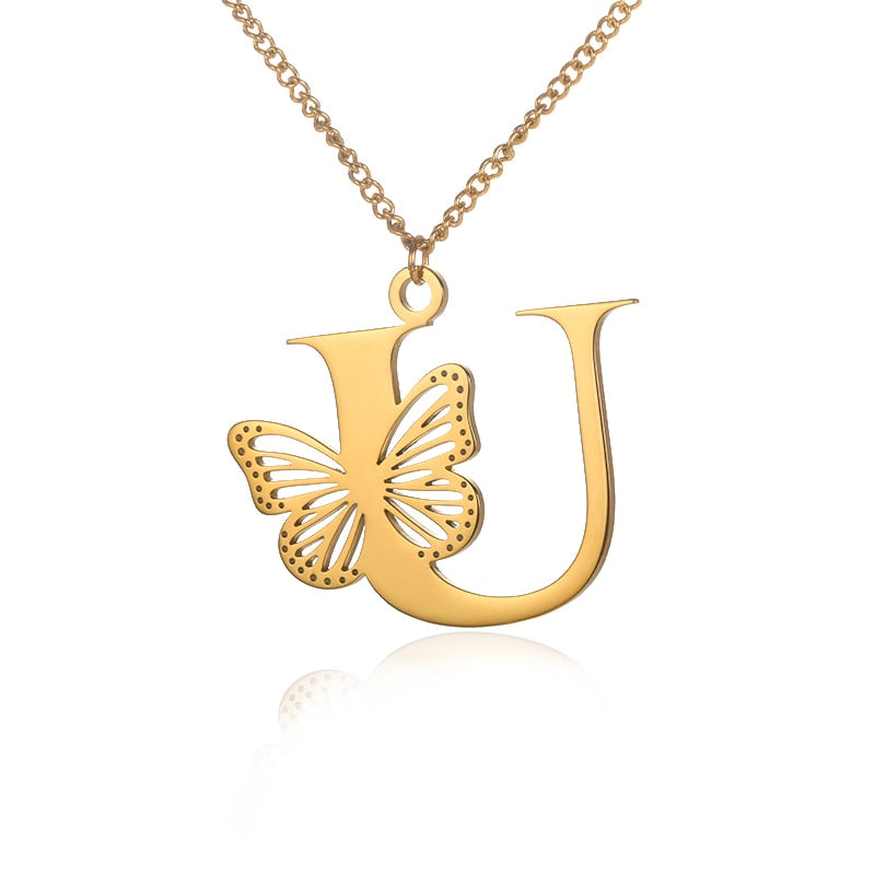 Butterfly Initial Letter Necklace