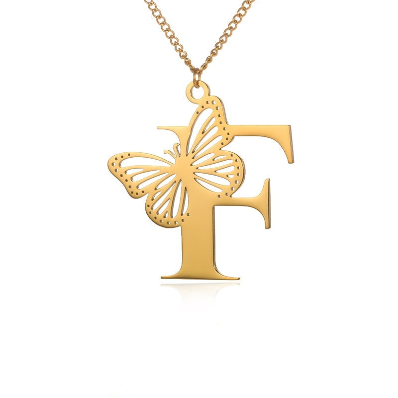 Butterfly Initial Letter Necklace