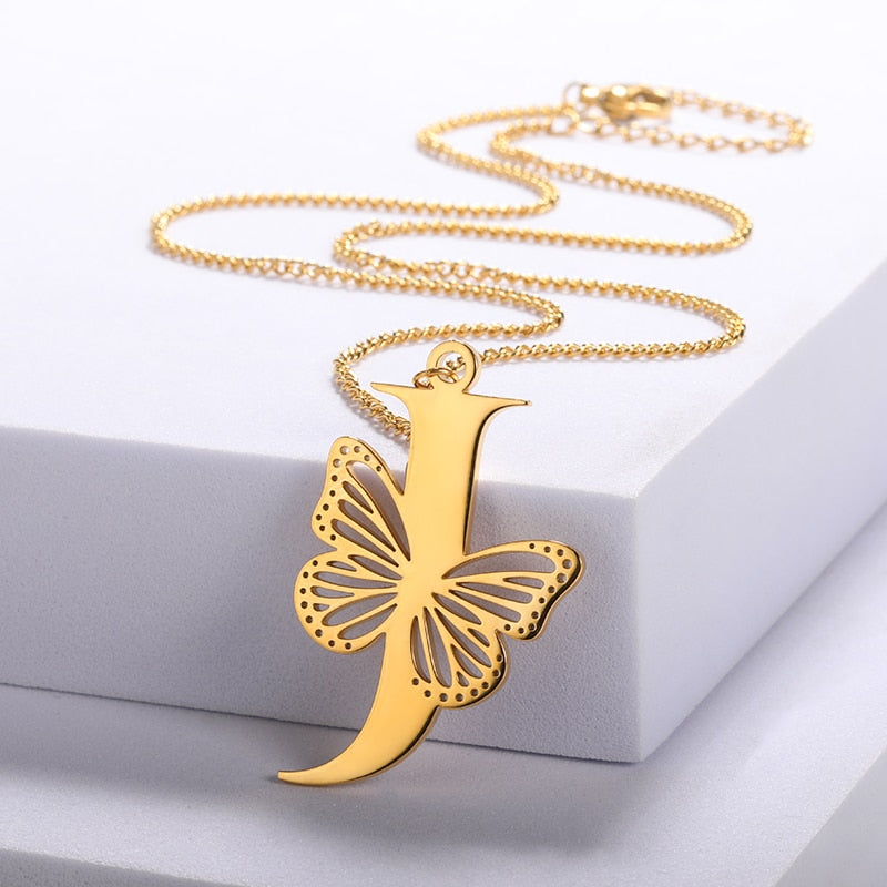 Butterfly Initial Letter Necklace