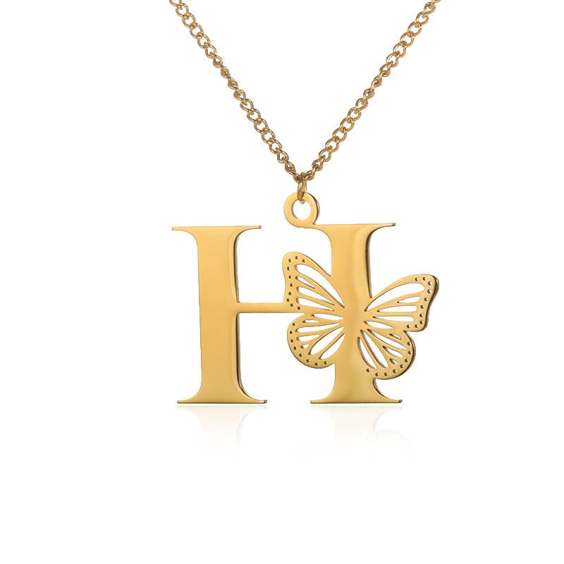 Butterfly Initial Letter Necklace