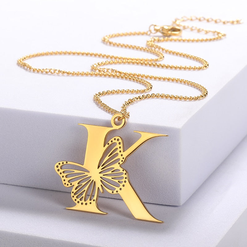 Butterfly Initial Letter Necklace