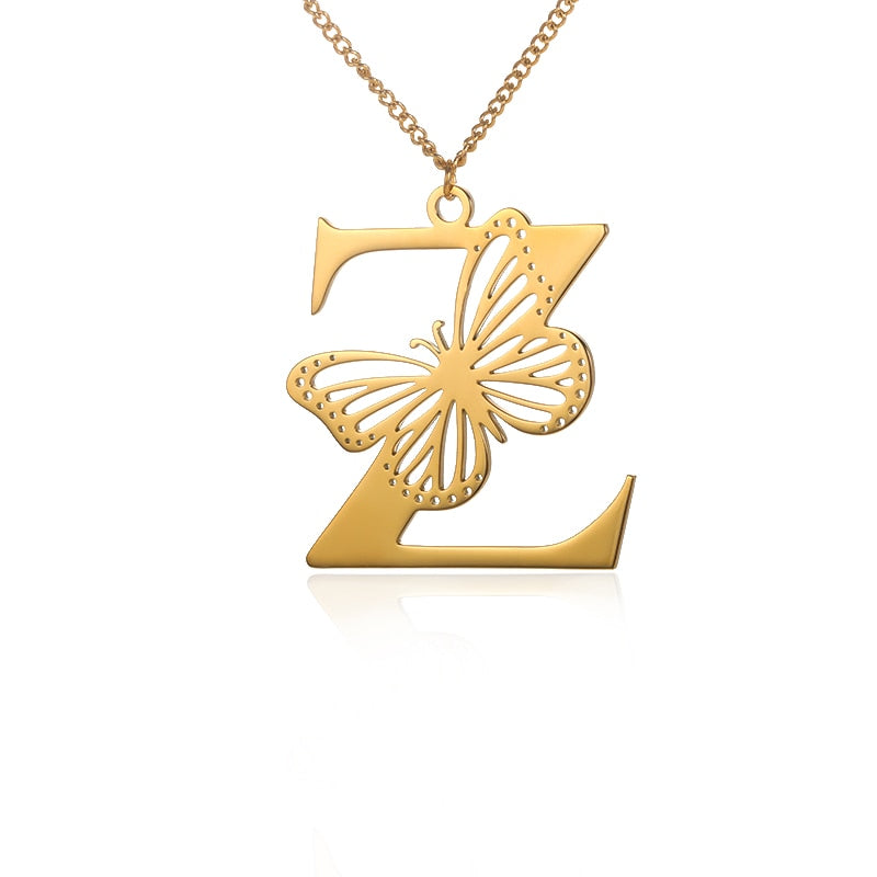 Butterfly Initial Letter Necklace