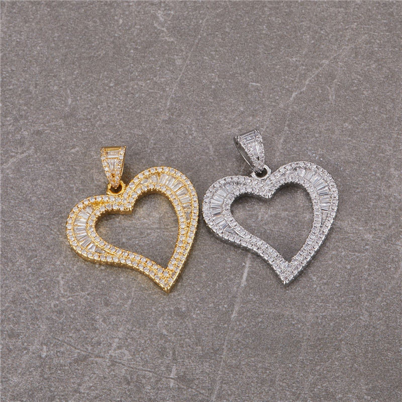 Iced Out Heart Baguette Pendant