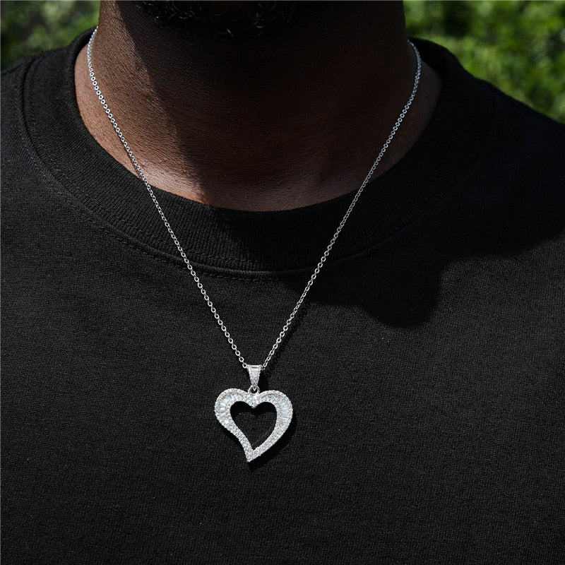 Iced Out Heart Baguette Pendant