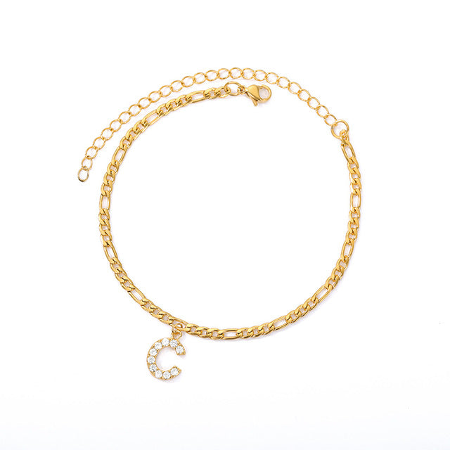 A-Z Initial Letter Cuban Link Anklet