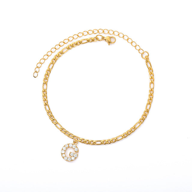 A-Z Initial Letter Cuban Link Anklet