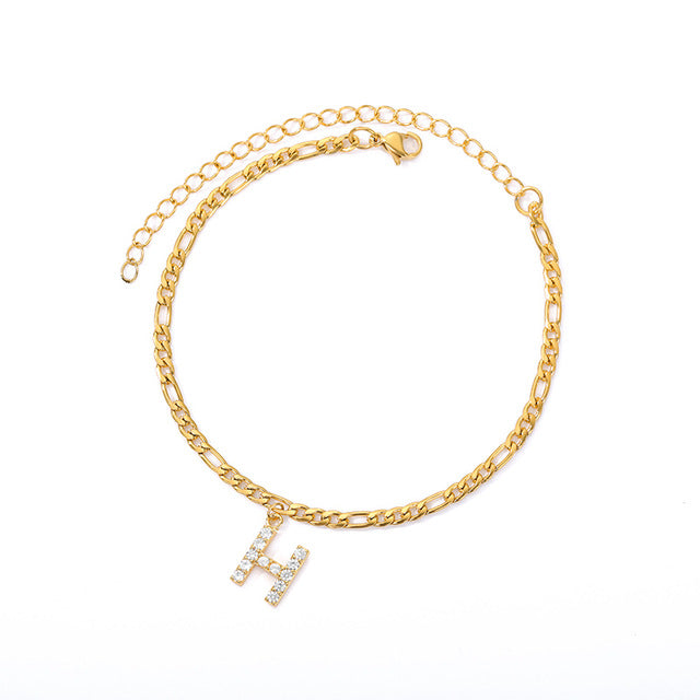 A-Z Initial Letter Cuban Link Anklet