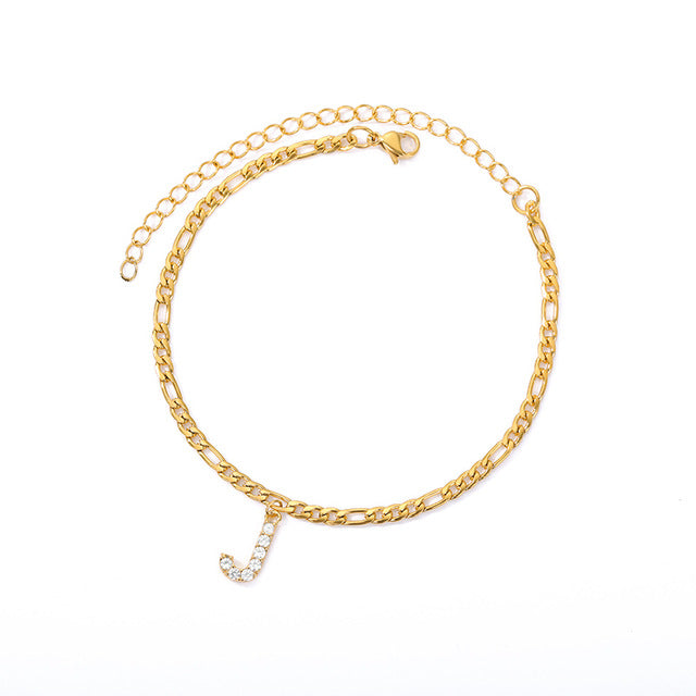 A-Z Initial Letter Cuban Link Anklet