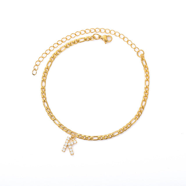 A-Z Initial Letter Cuban Link Anklet