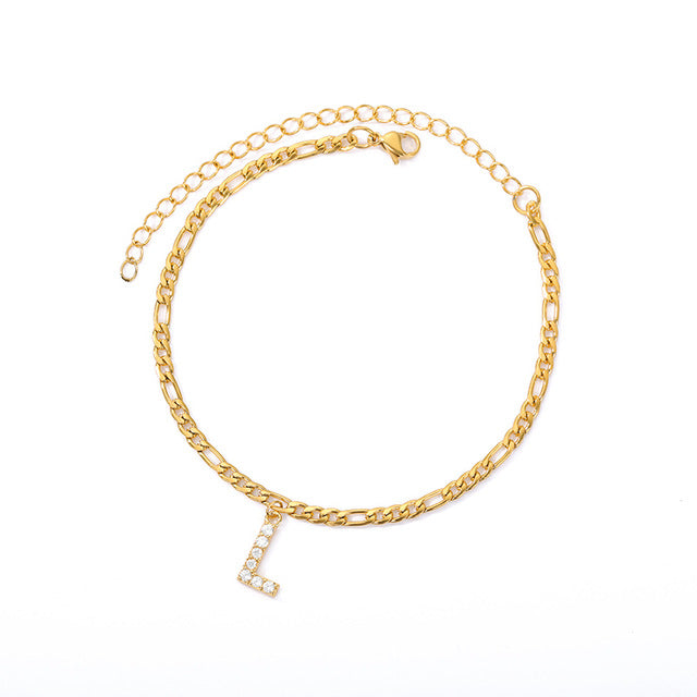 A-Z Initial Letter Cuban Link Anklet