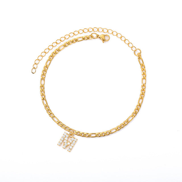 A-Z Initial Letter Cuban Link Anklet