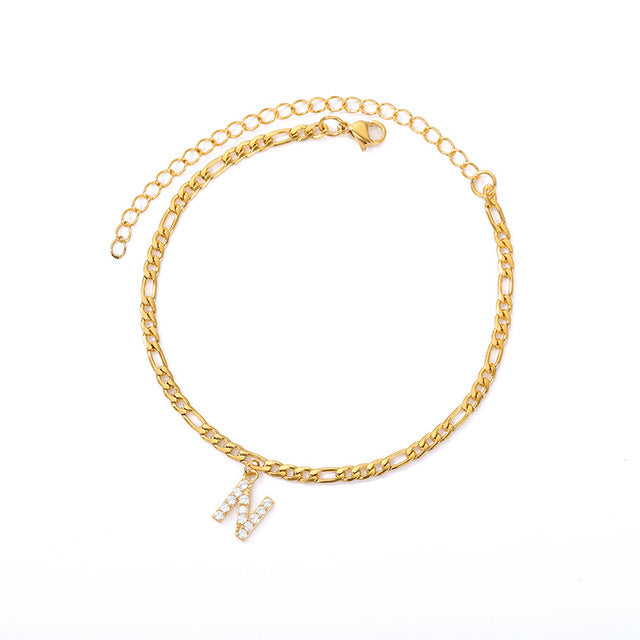 A-Z Initial Letter Cuban Link Anklet