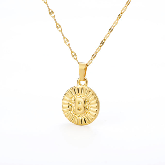 A-Z initial Round Letter Pendant Necklace