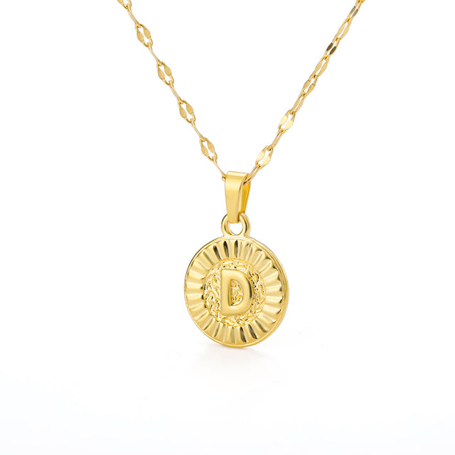 A-Z initial Round Letter Pendant Necklace