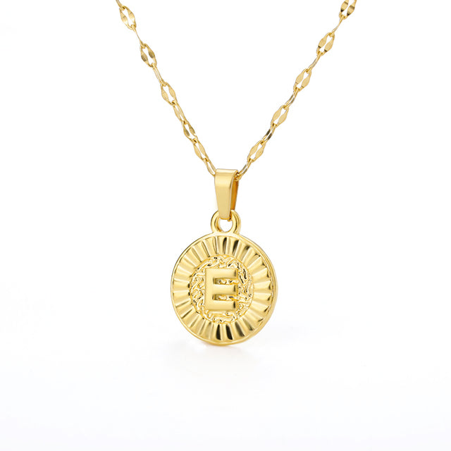 A-Z initial Round Letter Pendant Necklace