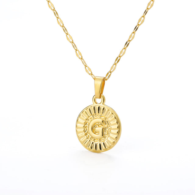 A-Z initial Round Letter Pendant Necklace