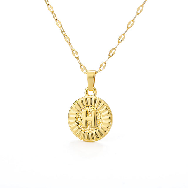 A-Z initial Round Letter Pendant Necklace