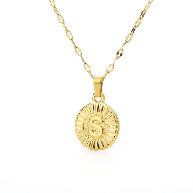 A-Z initial Round Letter Pendant Necklace