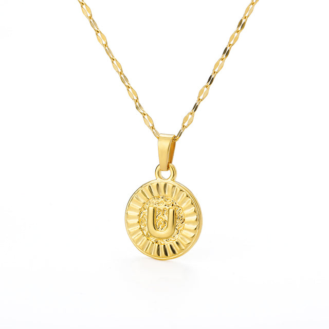 A-Z initial Round Letter Pendant Necklace